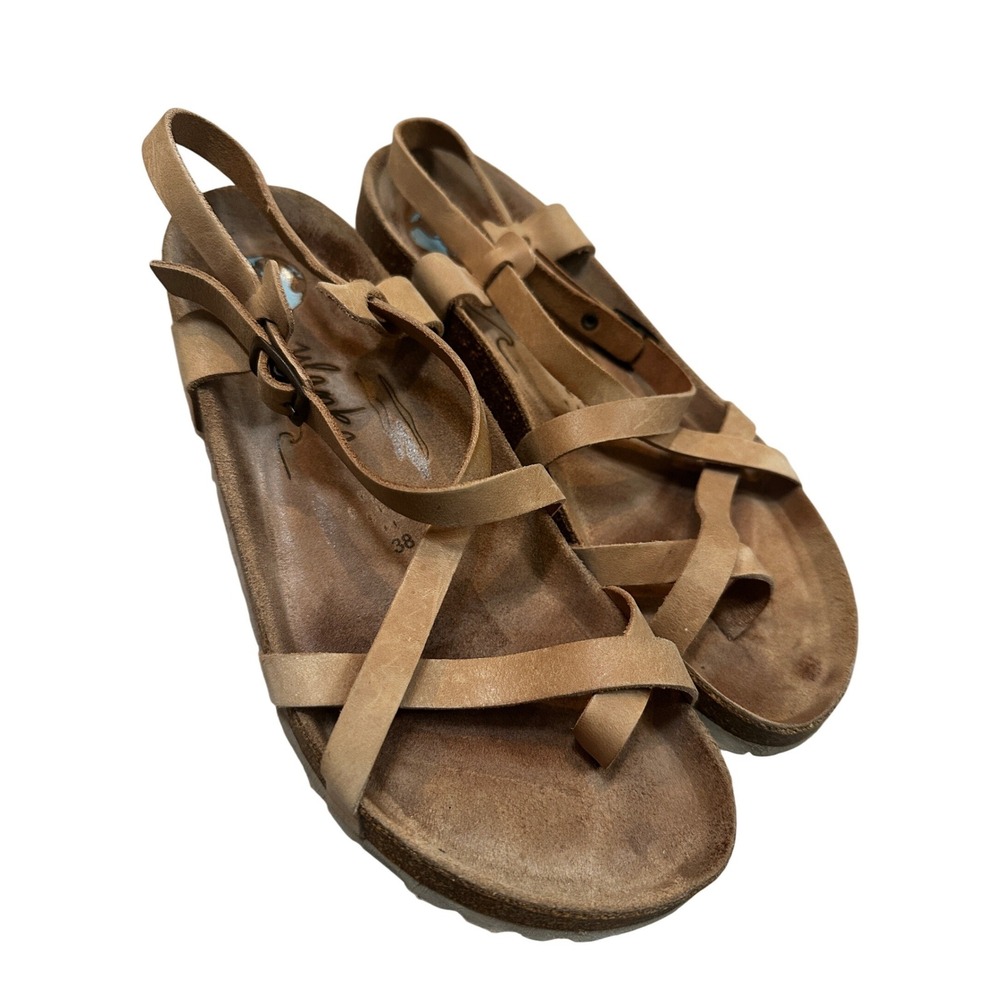 Mylanka Earth Comfort Tan Leather Strappy Cork Footbed Sandals EU 38 US 7.5